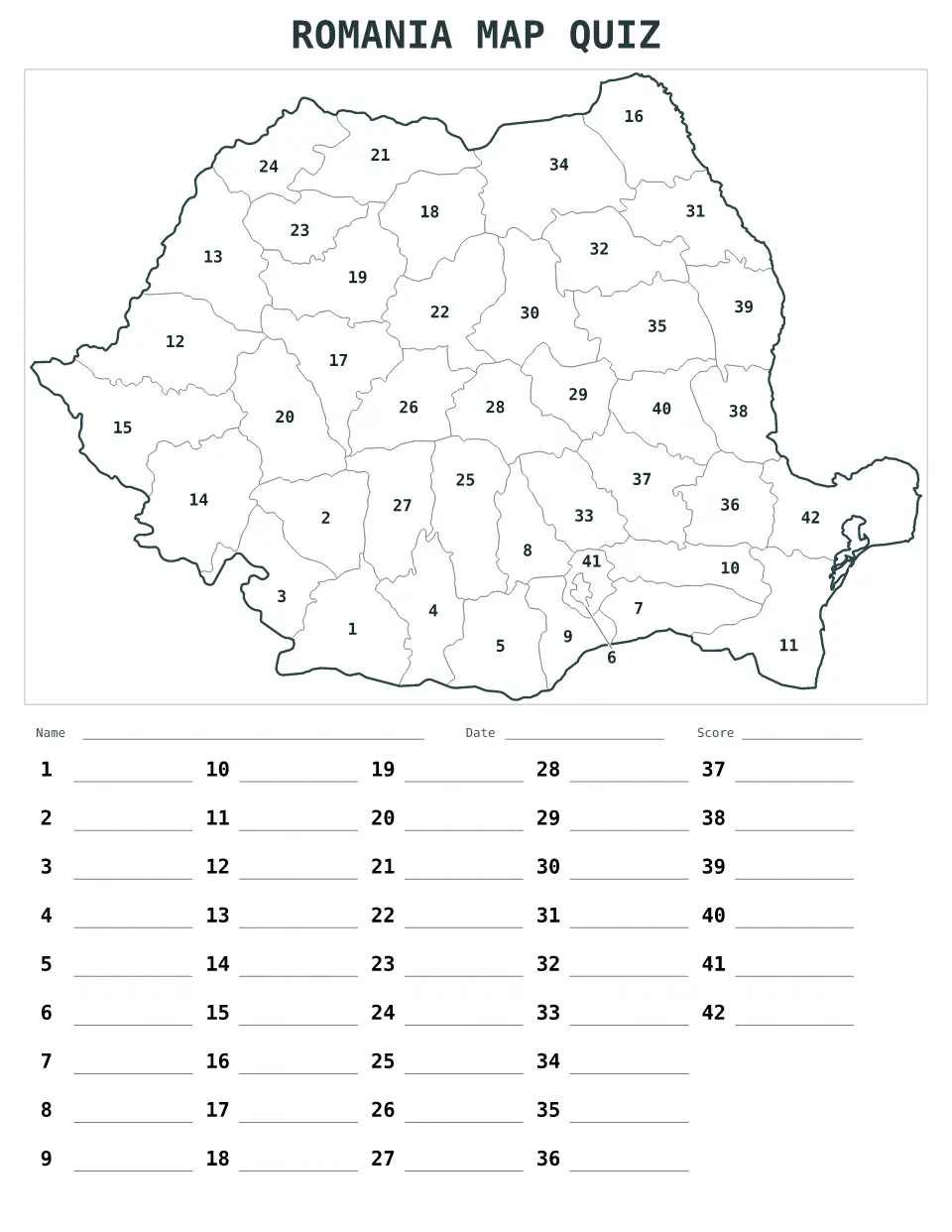 Vista previa del mapa Cuestionario numerado de Romania
