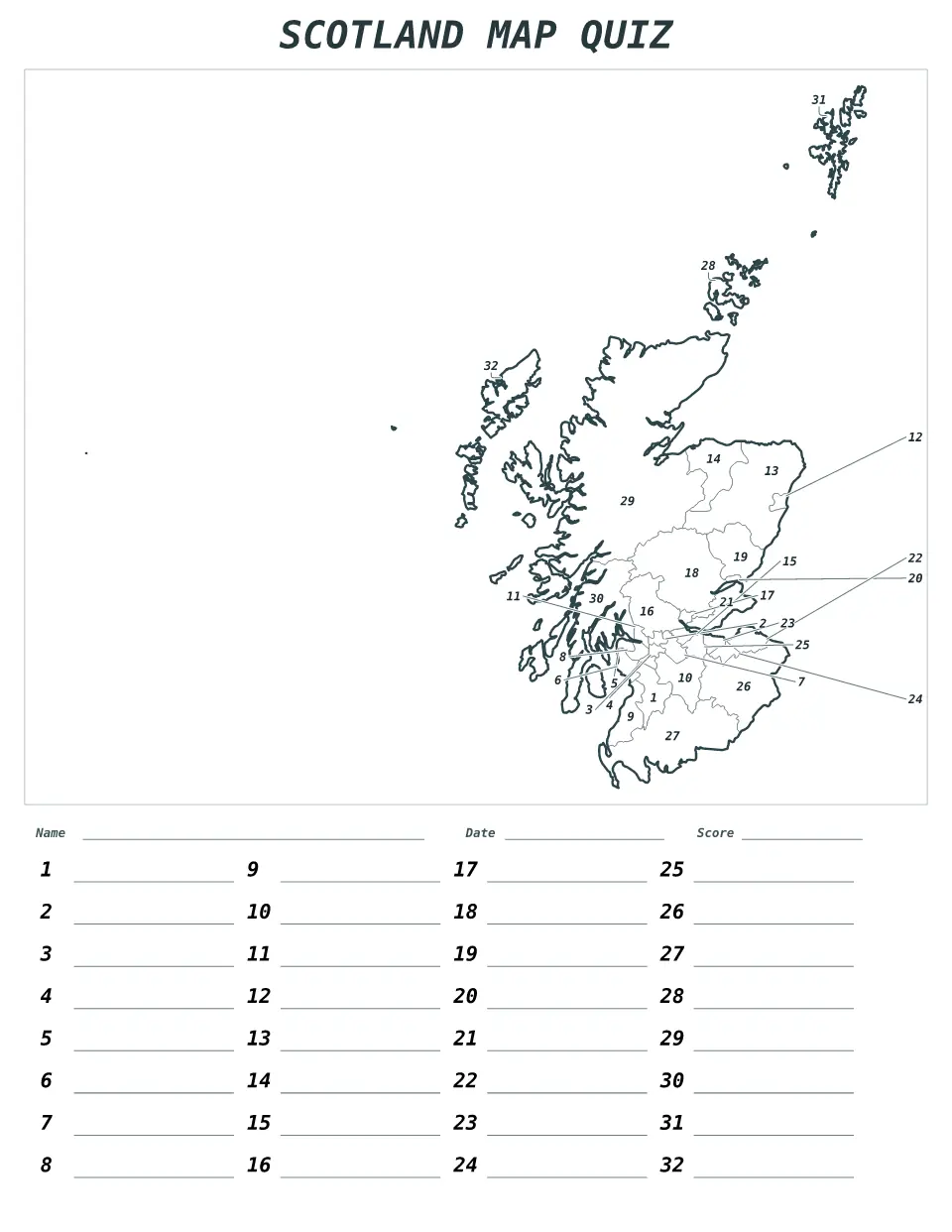 Aperçu de la carte Quiz numéroté de Scotland