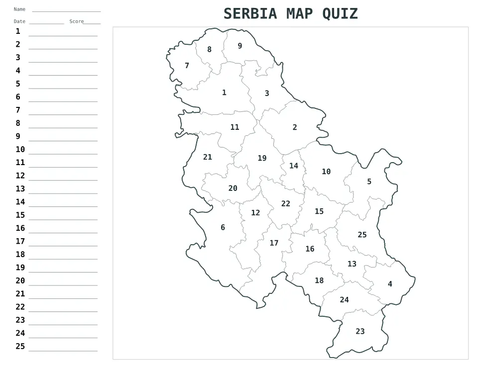 Aperçu de la carte Quiz numéroté de Serbia