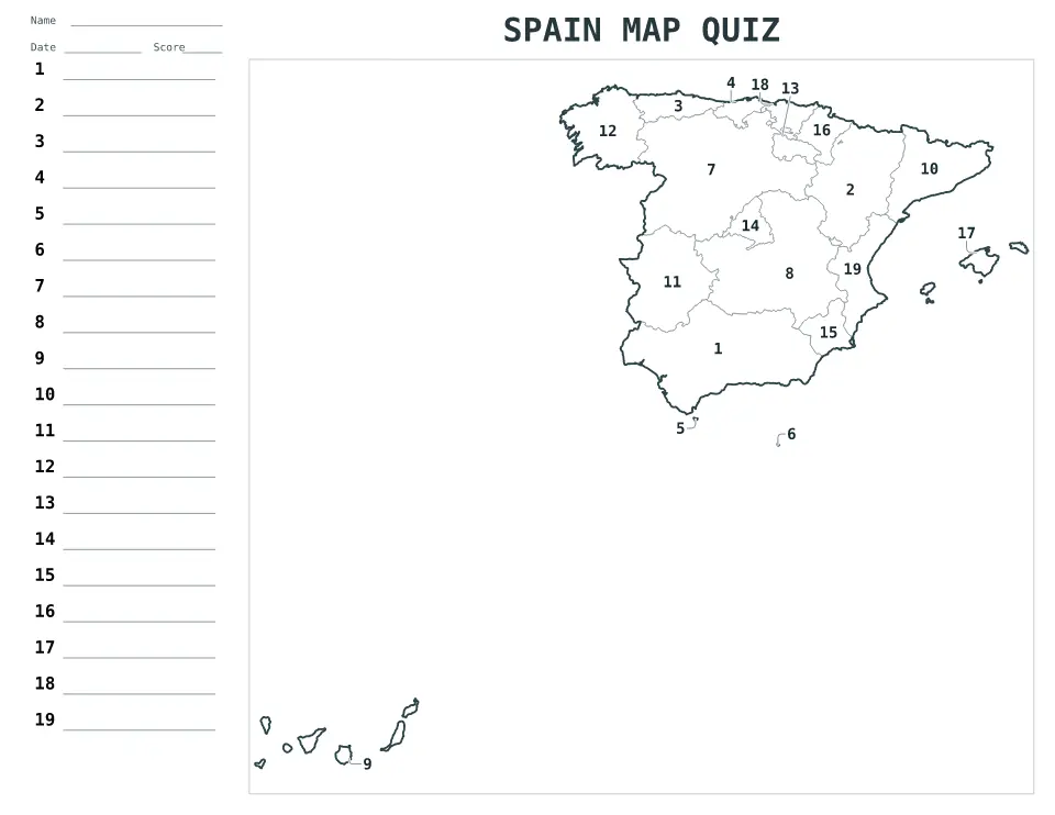 Aperçu de la carte Quiz numéroté de Spain
