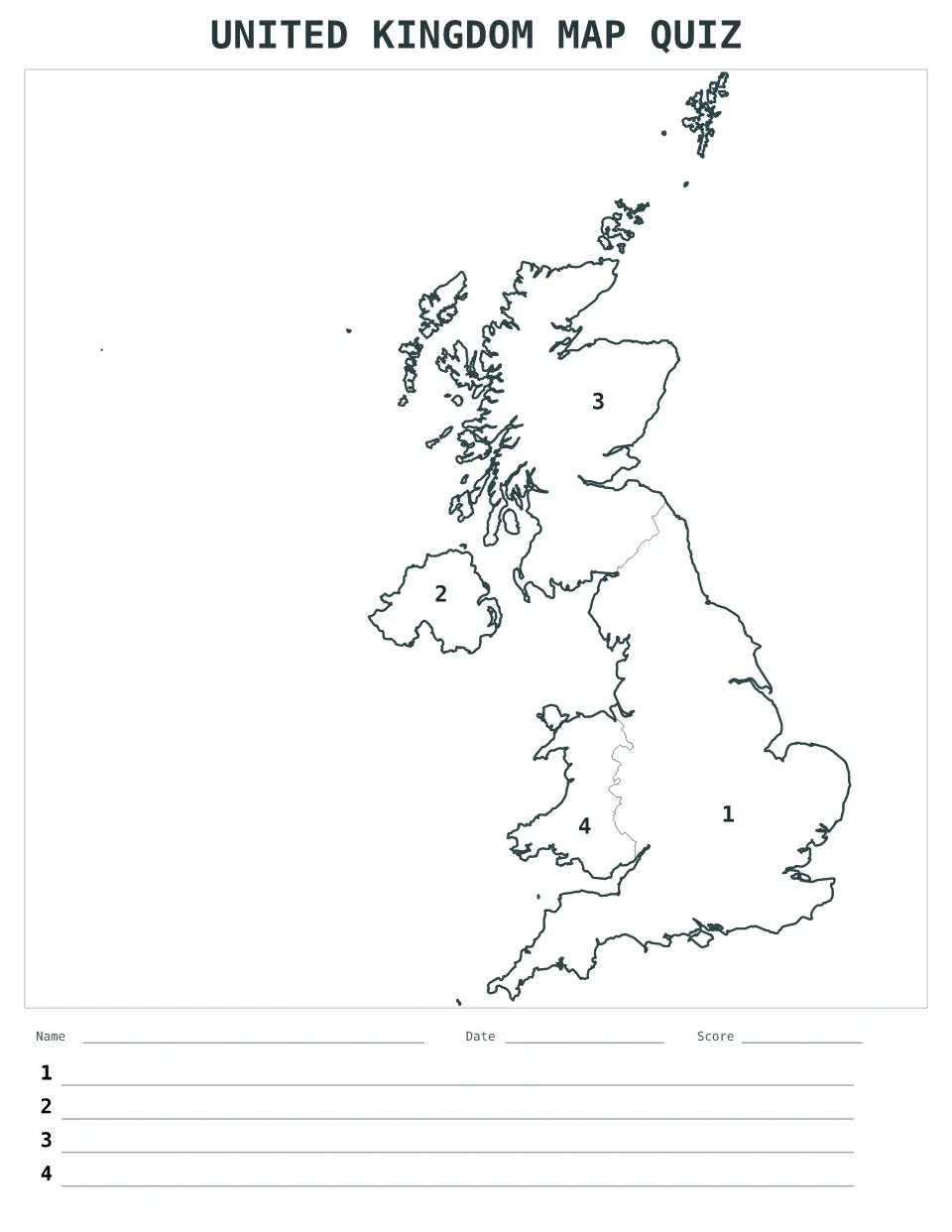 Aperçu de la carte Quiz numéroté de United Kingdom