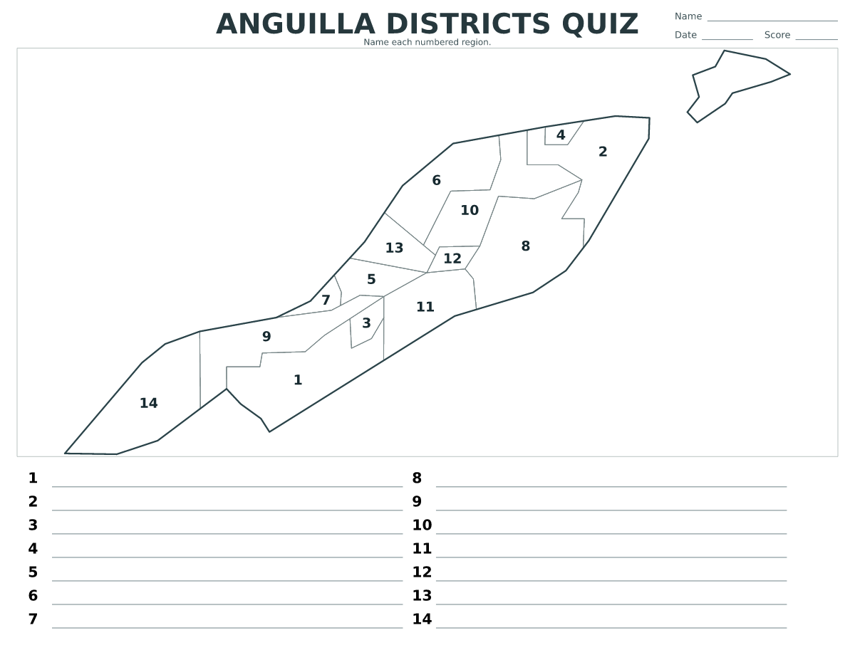 Anguilla Districts Quiz with 14 numbered districts.
