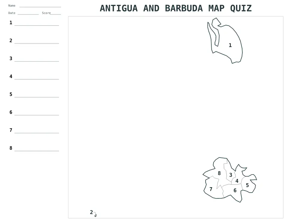 Vista previa del mapa Cuestionario numerado de Antigua and Barbuda