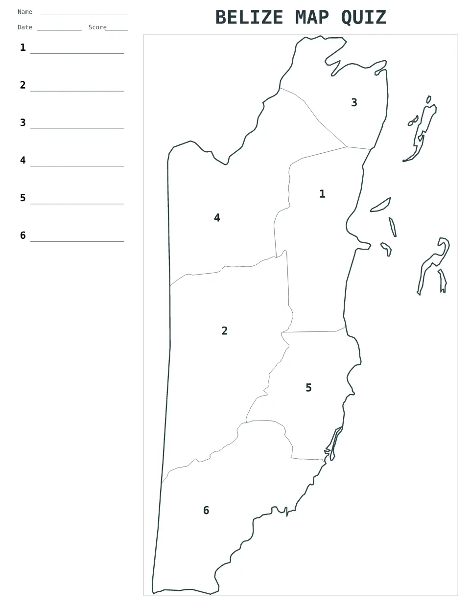 Aperçu de la carte Quiz numéroté de Belize