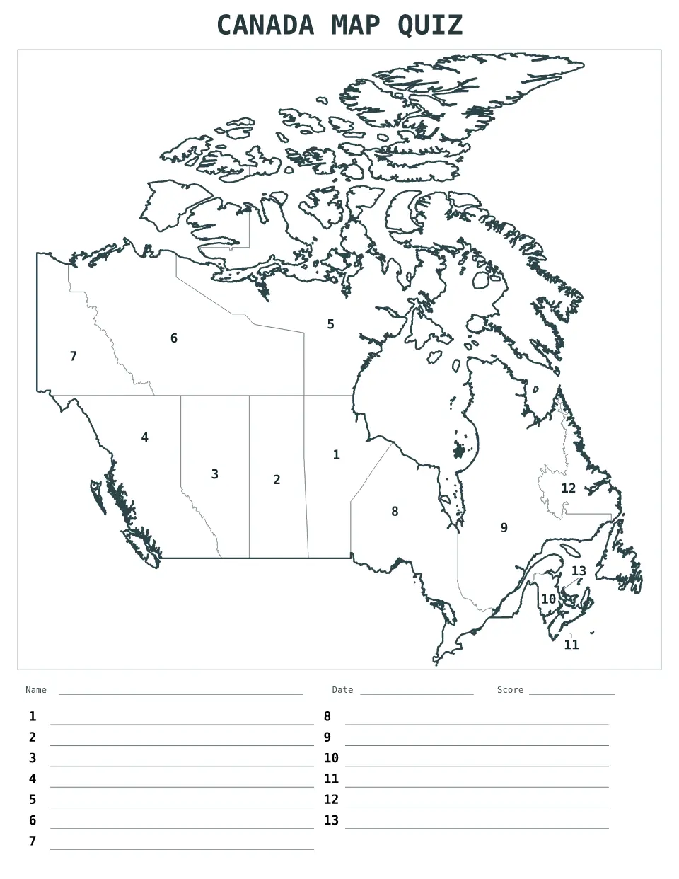 Vista previa del mapa Cuestionario numerado de Canada