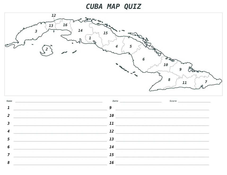 Vista previa del mapa Cuestionario numerado de Cuba