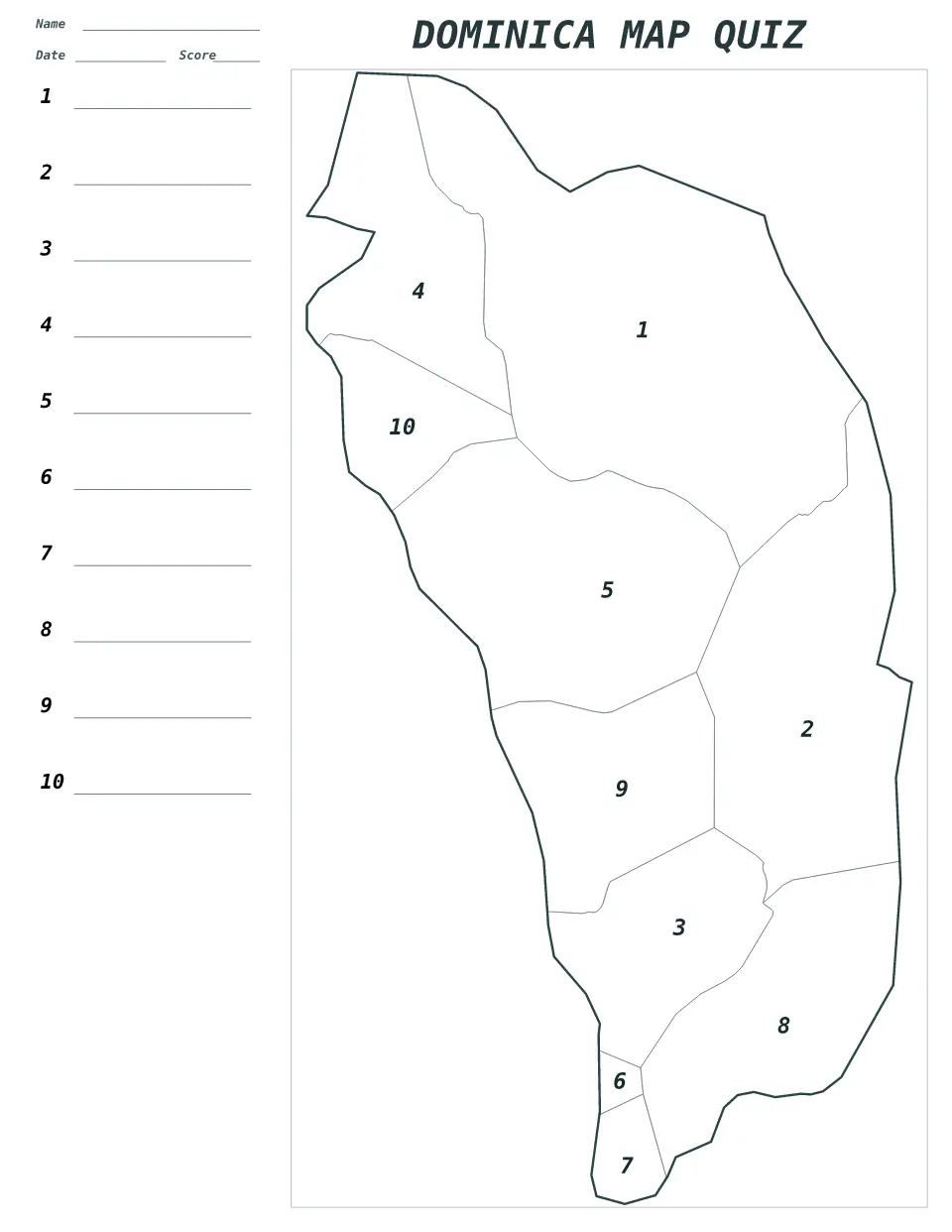 Aperçu de la carte Quiz numéroté de Dominica