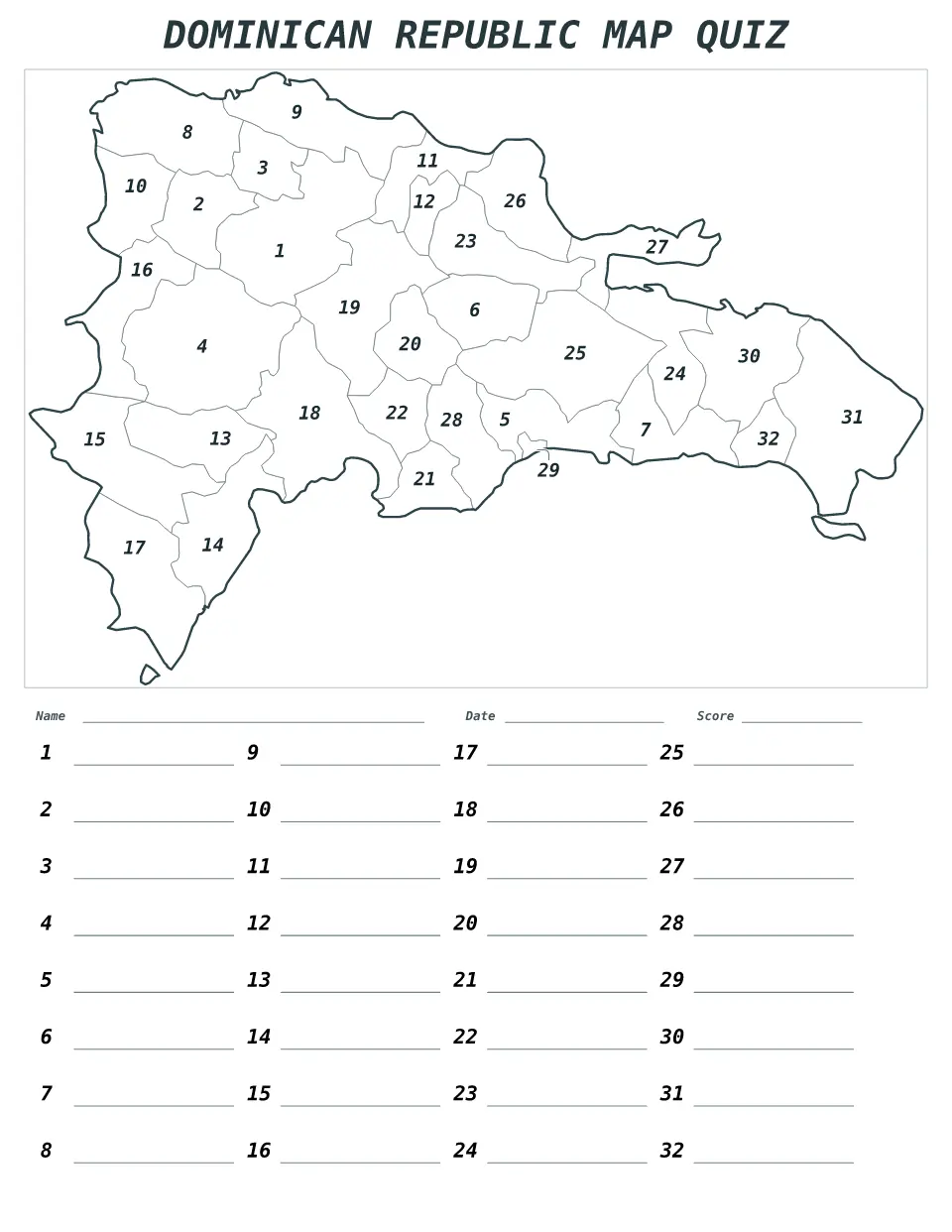 Aperçu de la carte Quiz numéroté de Dominican Republic