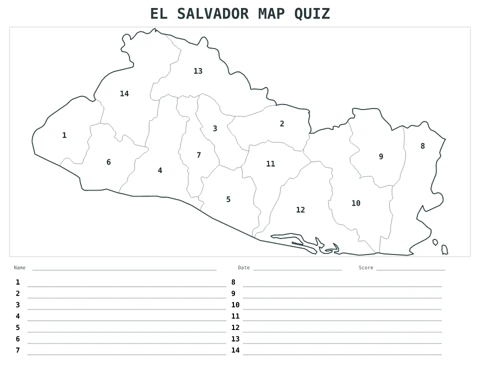 Aperçu de la carte Quiz numéroté de El Salvador