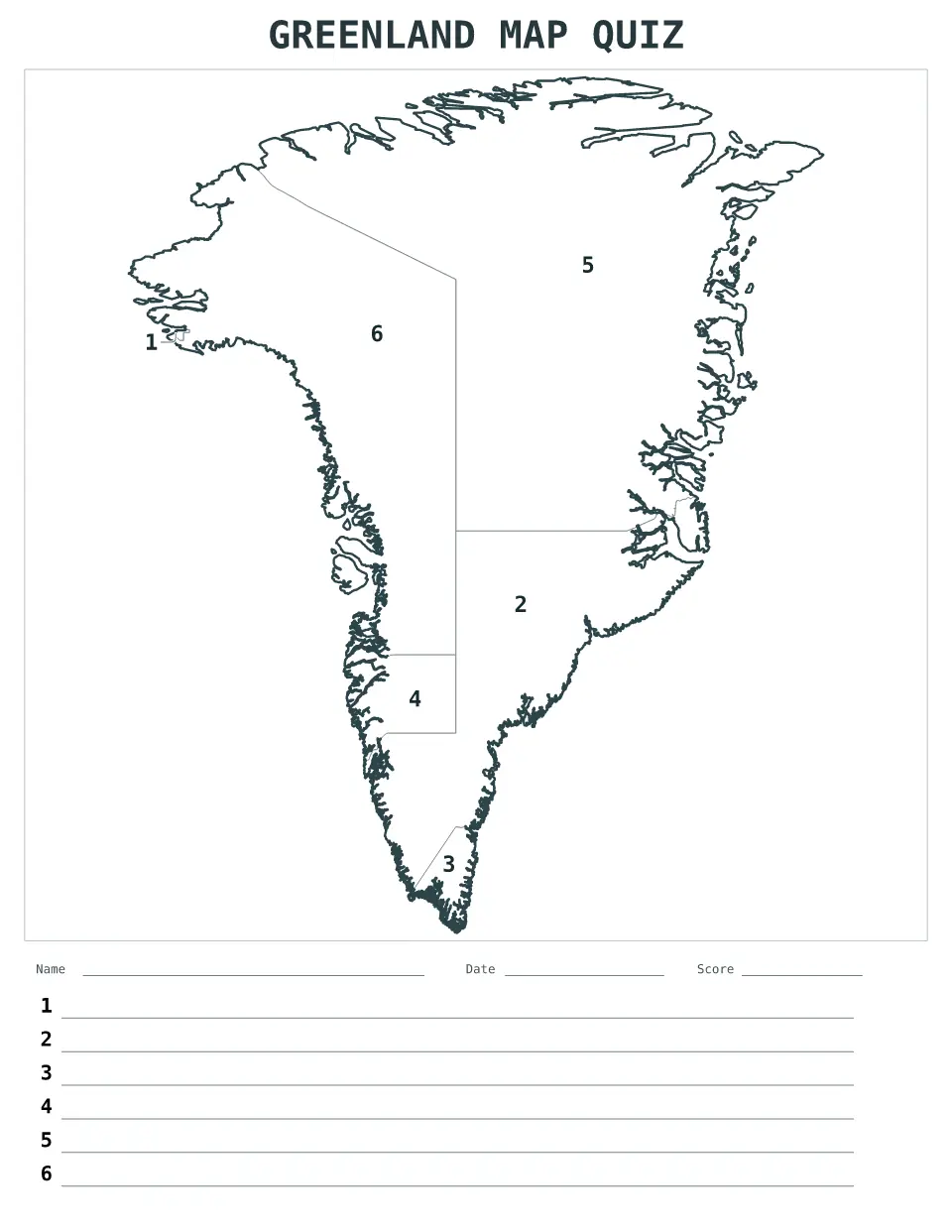 Aperçu de la carte Quiz numéroté de Greenland