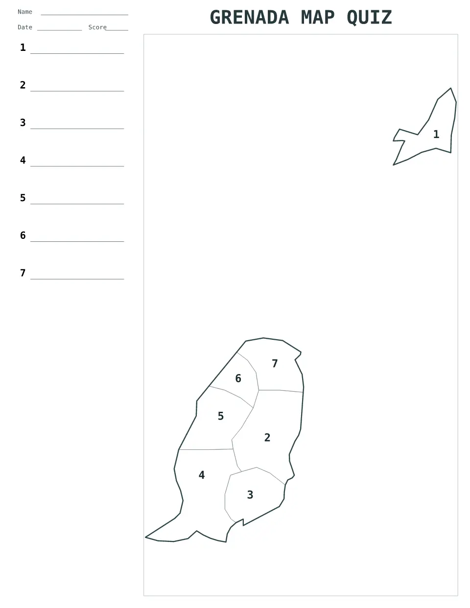 Grenada Numbered quiz map preview