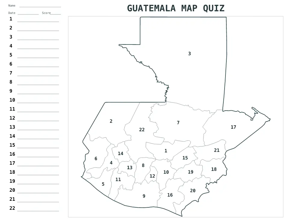 Guatemala Numbered quiz map preview