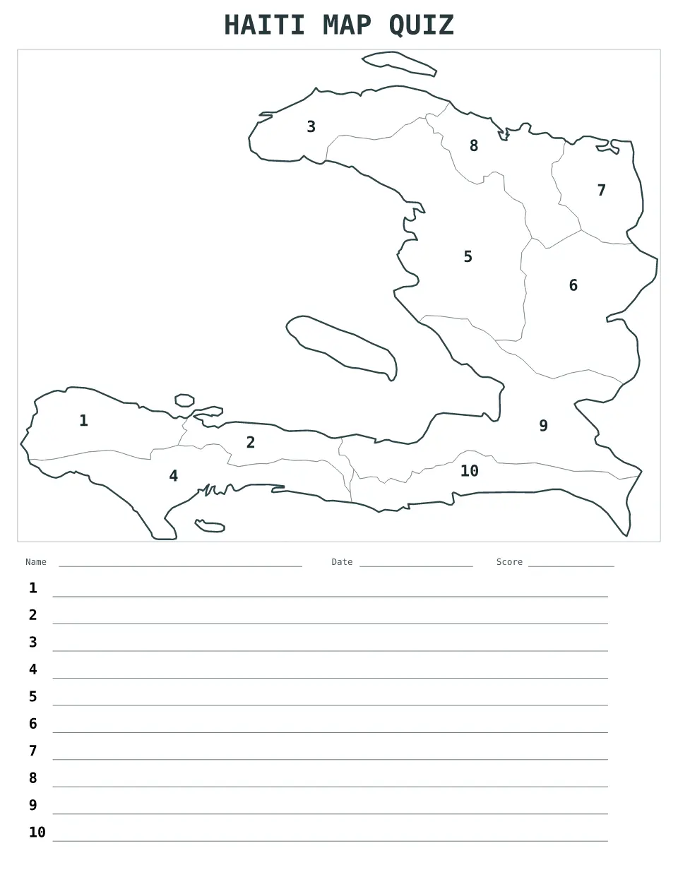 Haiti Numbered quiz map preview