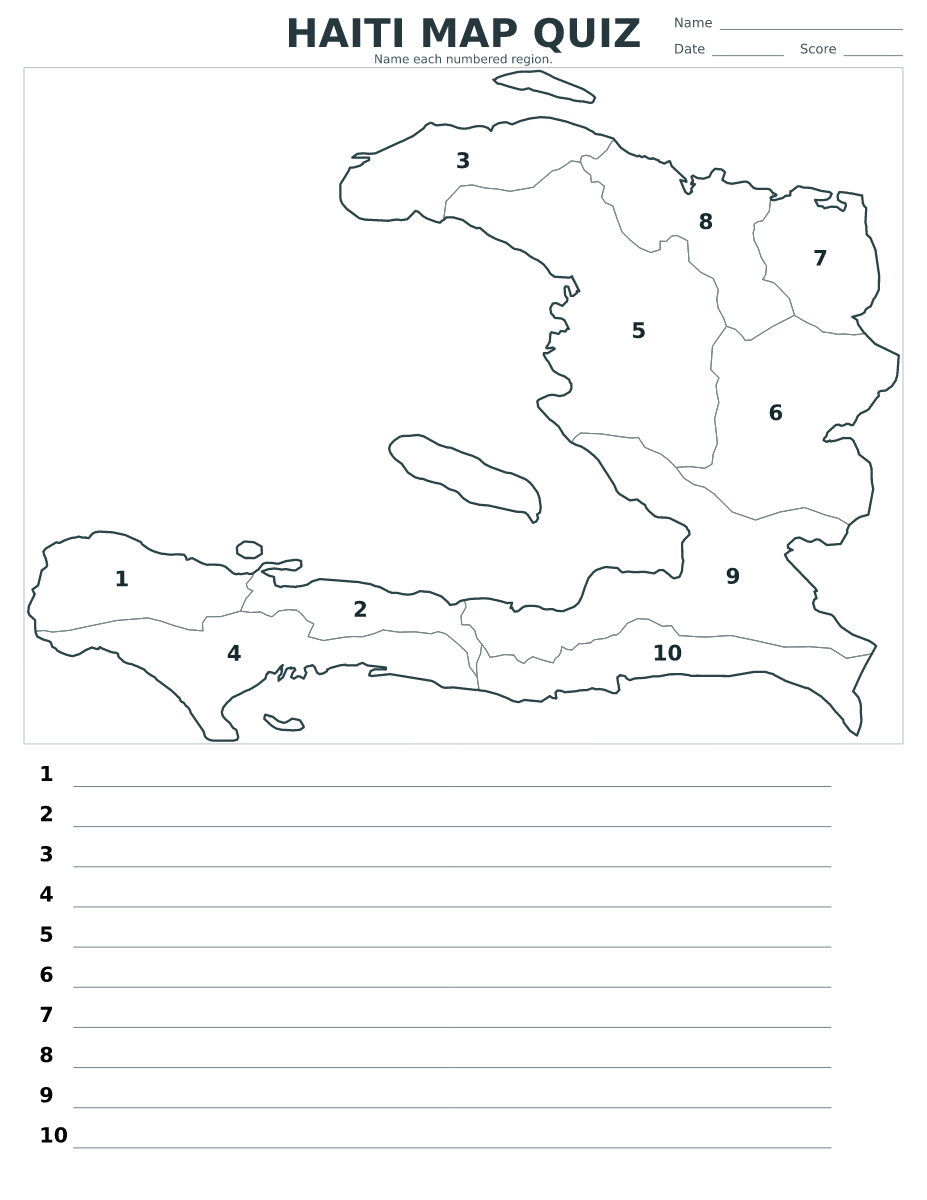 Haiti Departments Quiz with 10 numbered departments.