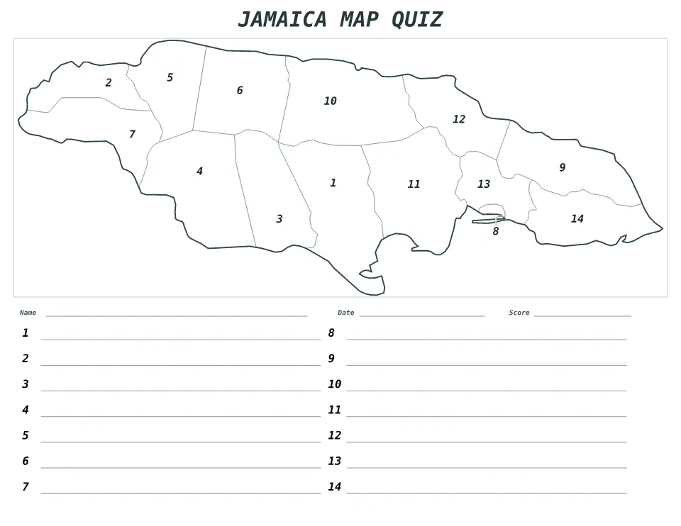 Jamaica Numbered quiz map preview