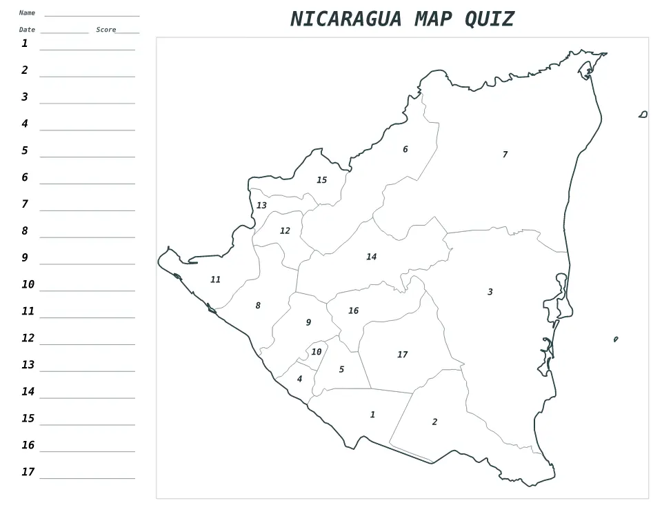 Nicaragua Numbered quiz map preview