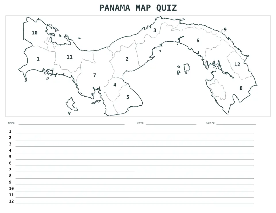 Vista previa del mapa Cuestionario numerado de Panama