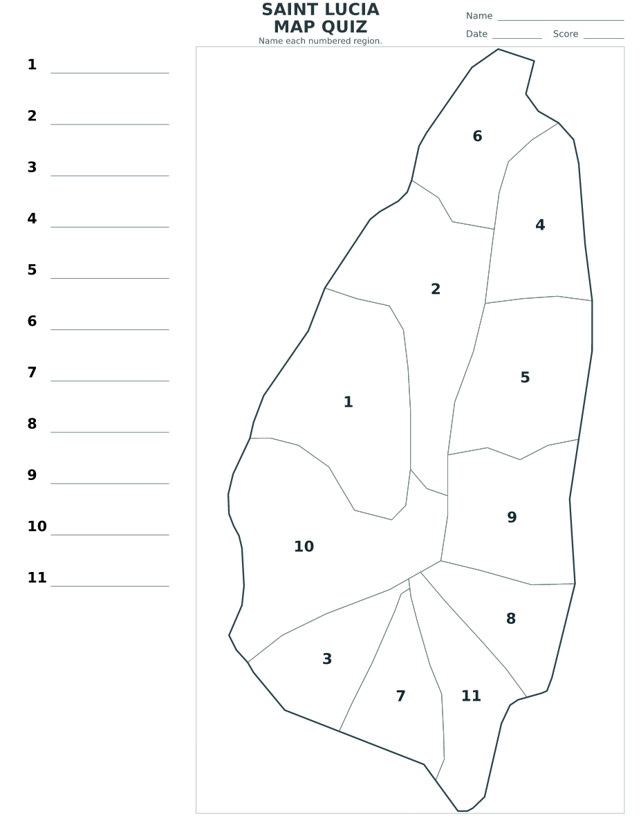 Saint Lucia Quarters Quiz with 11 numbered quarters.