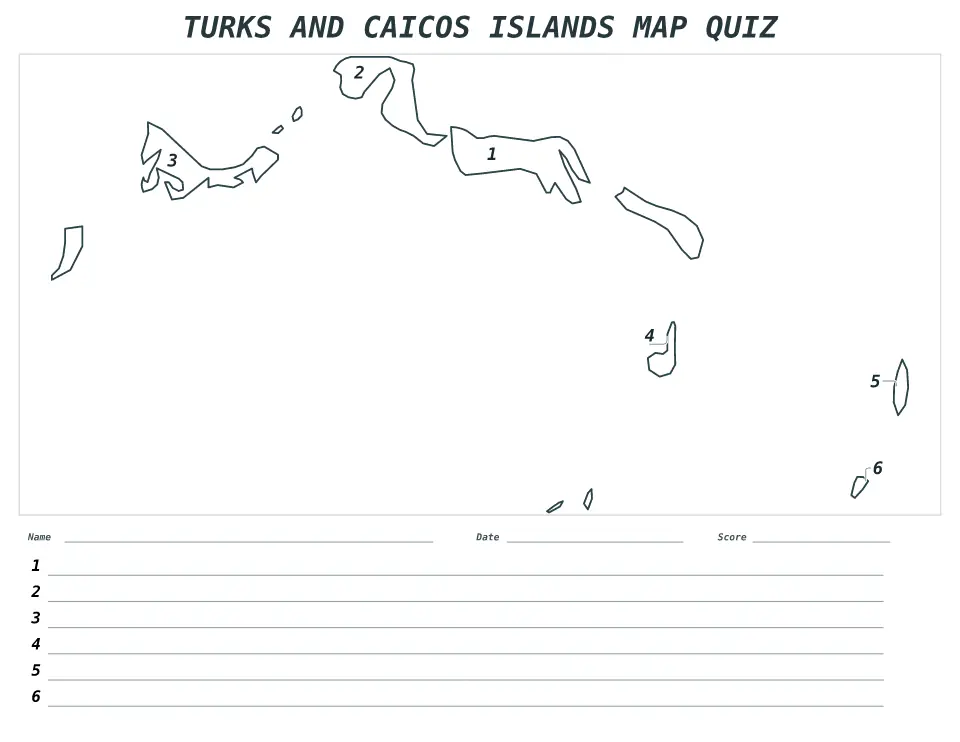 Aperçu de la carte Quiz numéroté de Turks and Caicos Islands