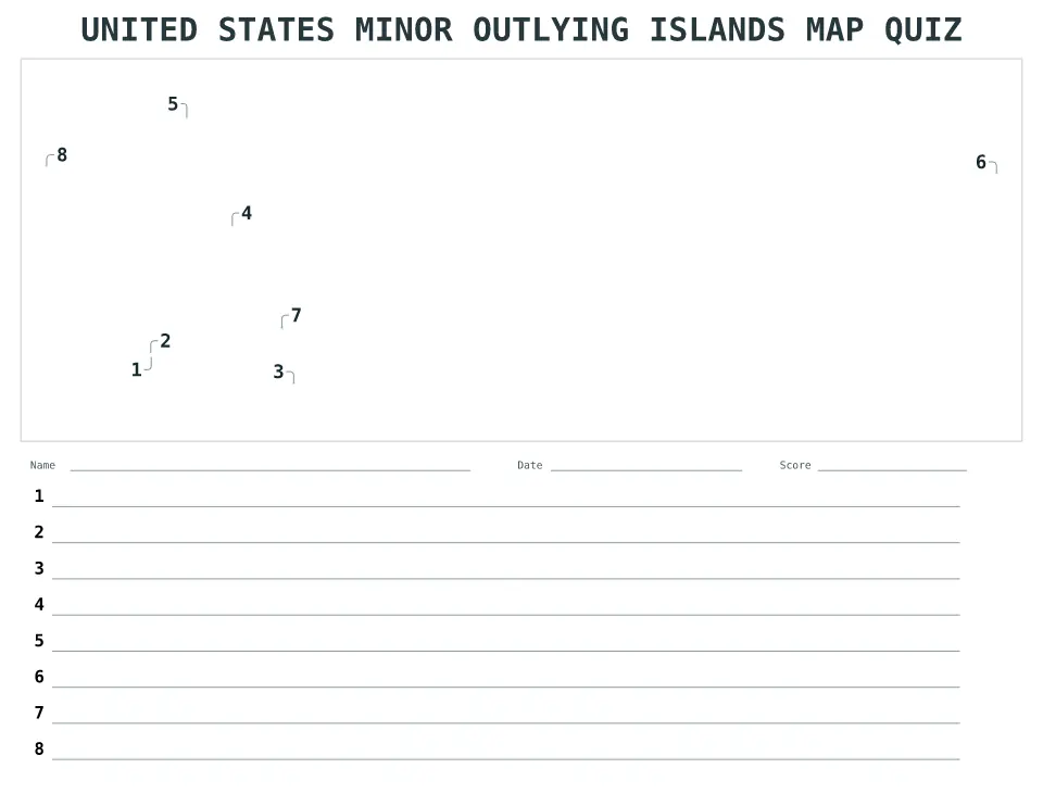 Aperçu de la carte Quiz numéroté de United States Minor Outlying Islands