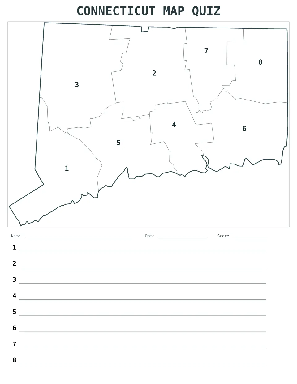 Connecticut Numbered quiz map preview