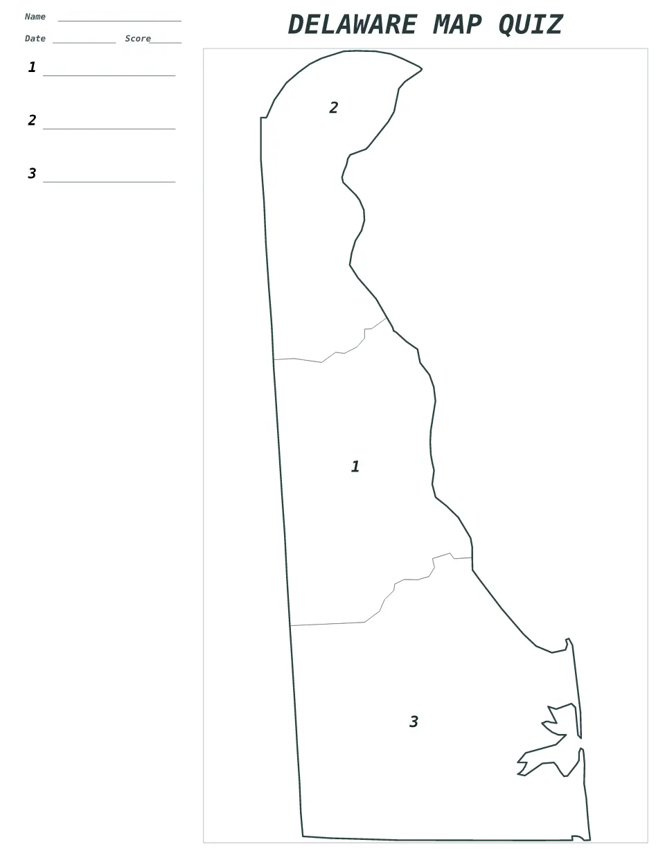 Delaware Numbered quiz map preview