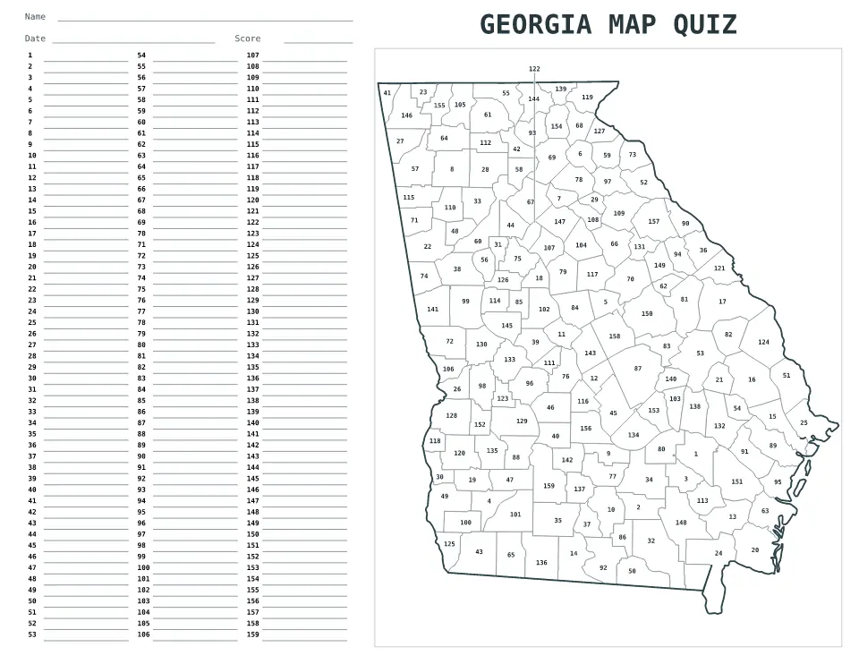 Georgia Numbered quiz map preview