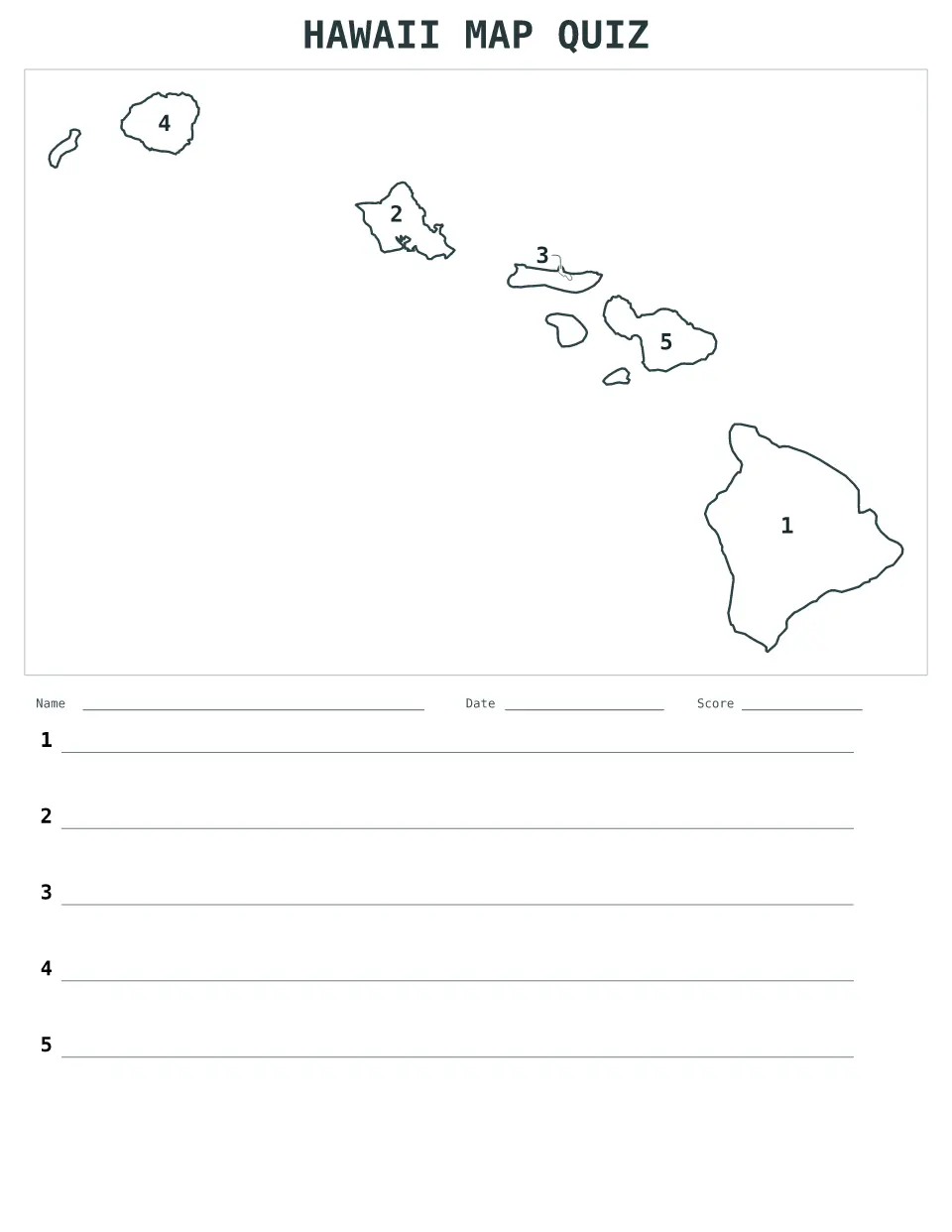 Hawaii Numbered quiz map preview