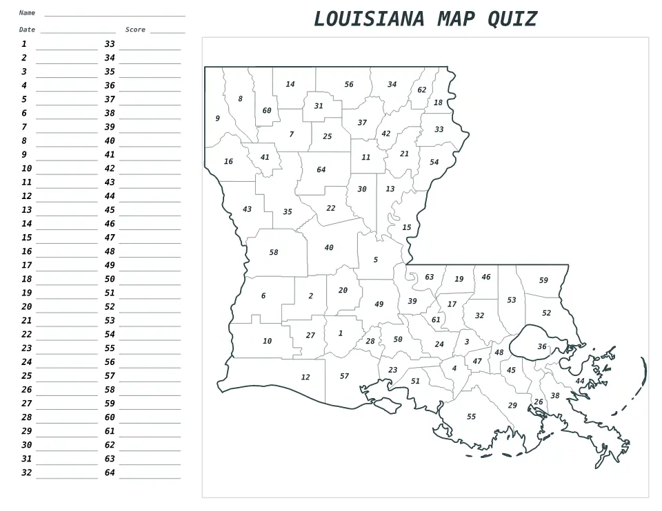 Louisiana Numbered quiz map preview