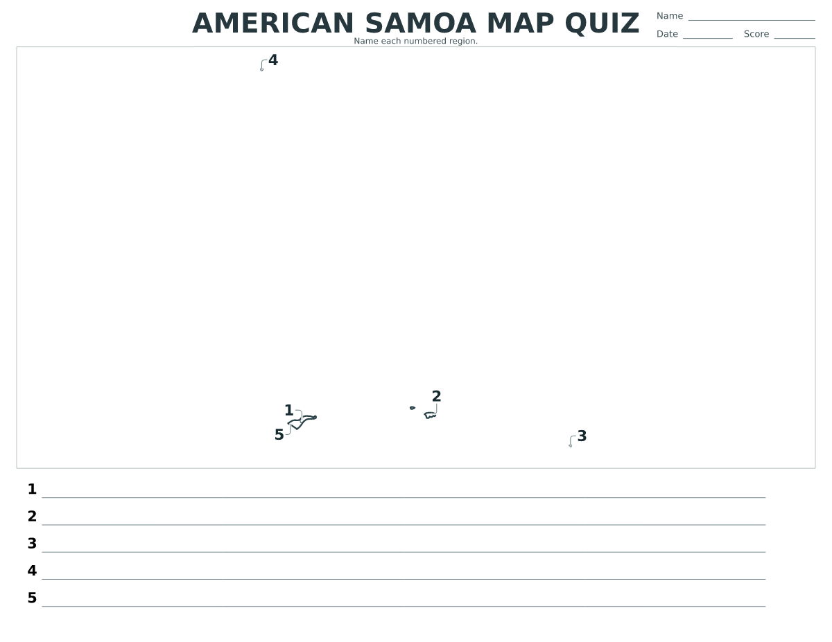 American Samoa map quiz with 5 numbered regions.