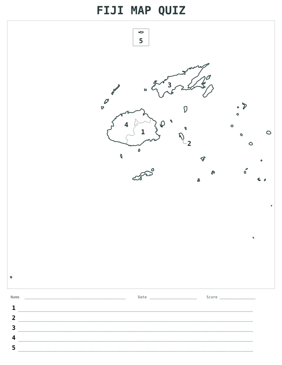 Aperçu de la carte Quiz numéroté de Fiji