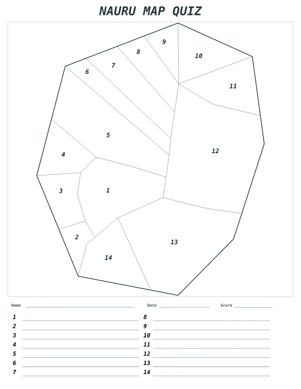 Nauru Numbered quiz map preview