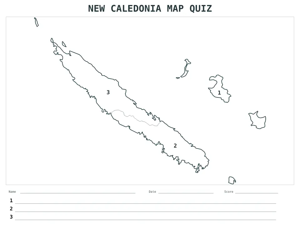 New Caledonia Numbered quiz map preview