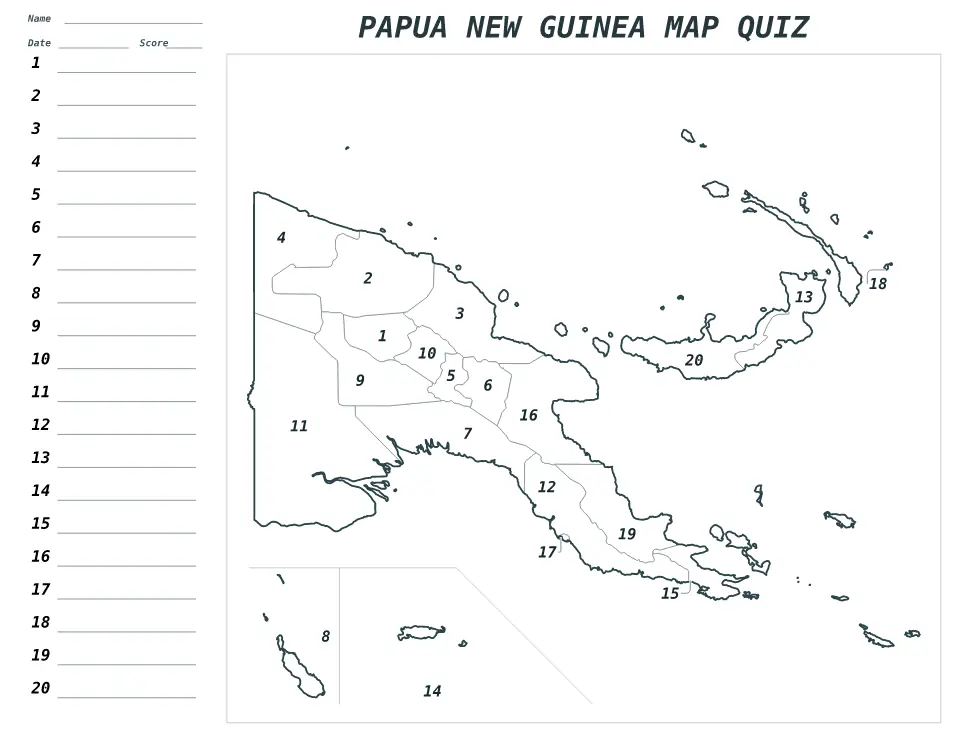 Vista previa del mapa Cuestionario numerado de Papua New Guinea