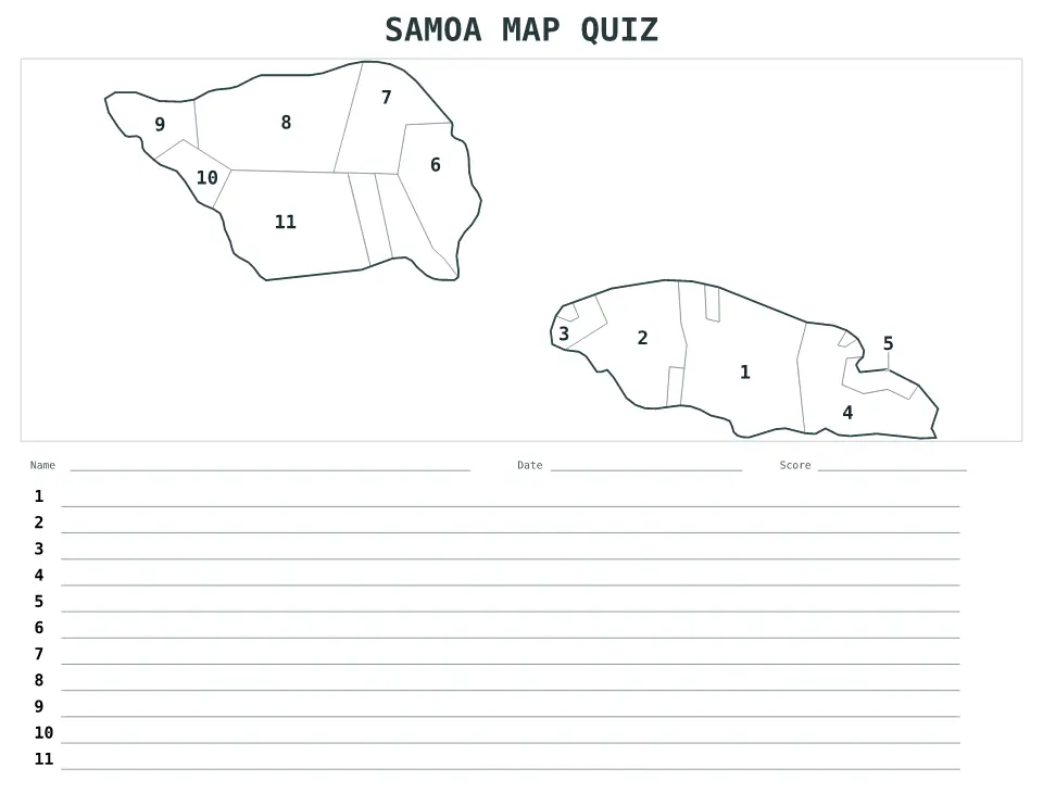 Aperçu de la carte Quiz numéroté de Samoa
