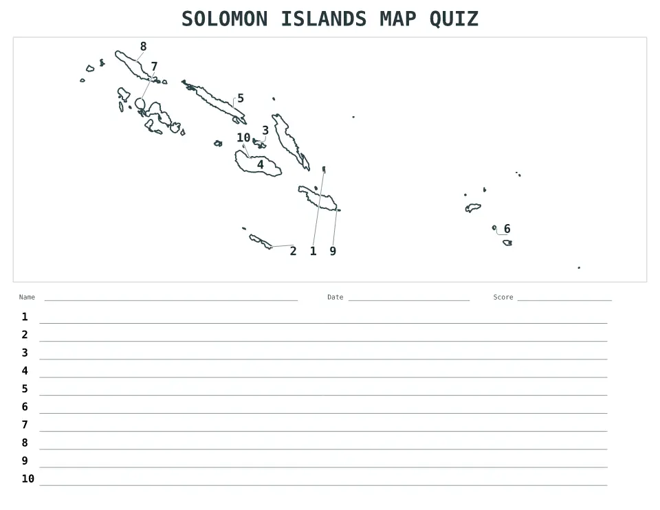 Aperçu de la carte Quiz numéroté de Solomon Islands