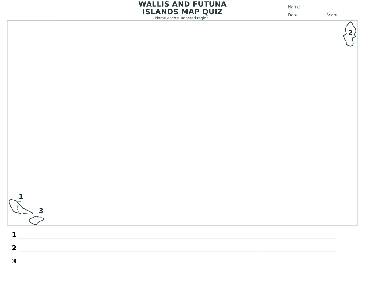 Wallis and Futuna Islands map quiz with 3 numbered regions.