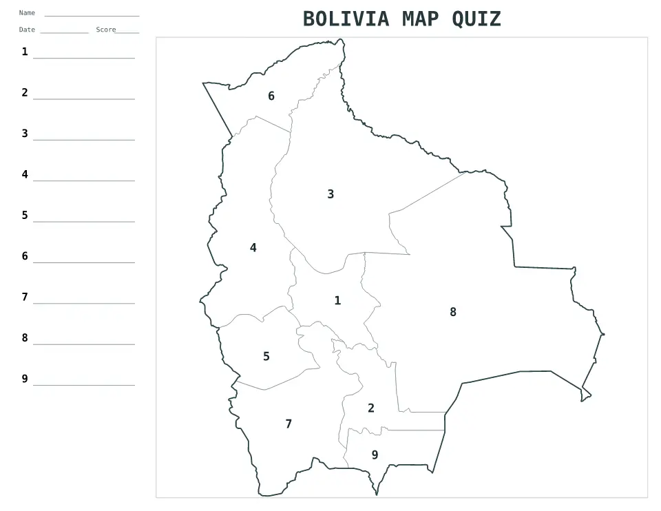 Vista previa del mapa Cuestionario numerado de Bolivia