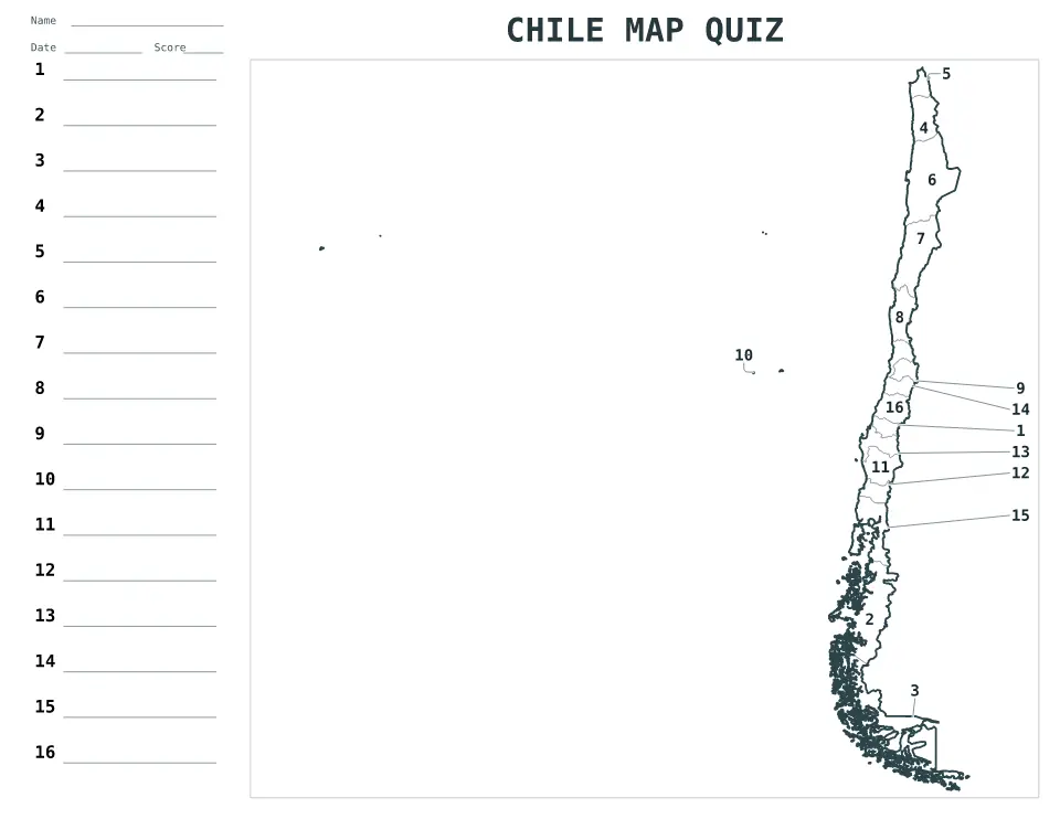 Vista previa del mapa Cuestionario numerado de Chile