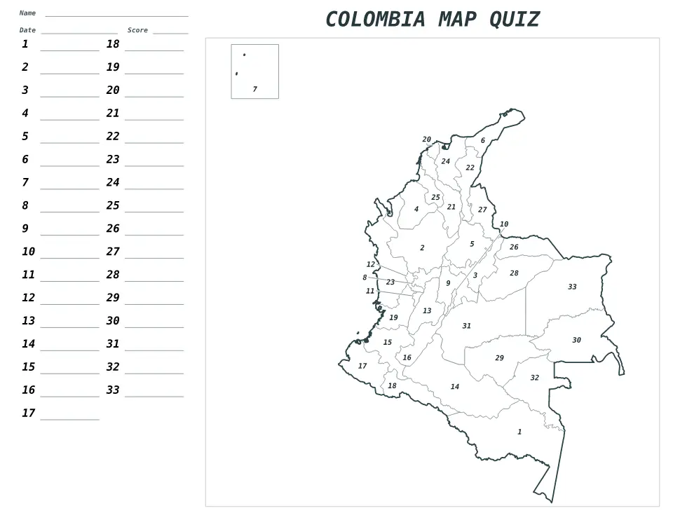 Vista previa del mapa Cuestionario numerado de Colombia