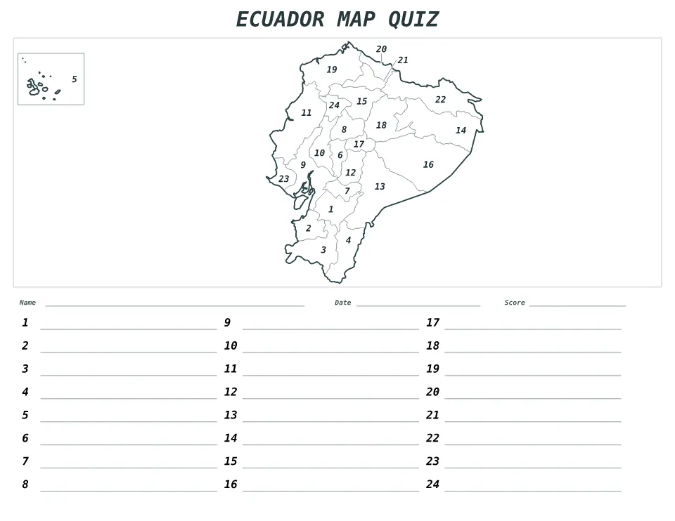 Aperçu de la carte Quiz numéroté de Ecuador