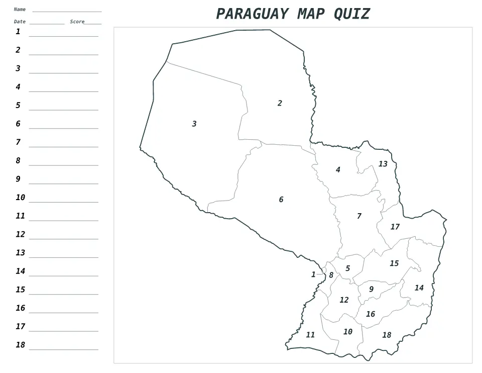 Vista previa del mapa Cuestionario numerado de Paraguay