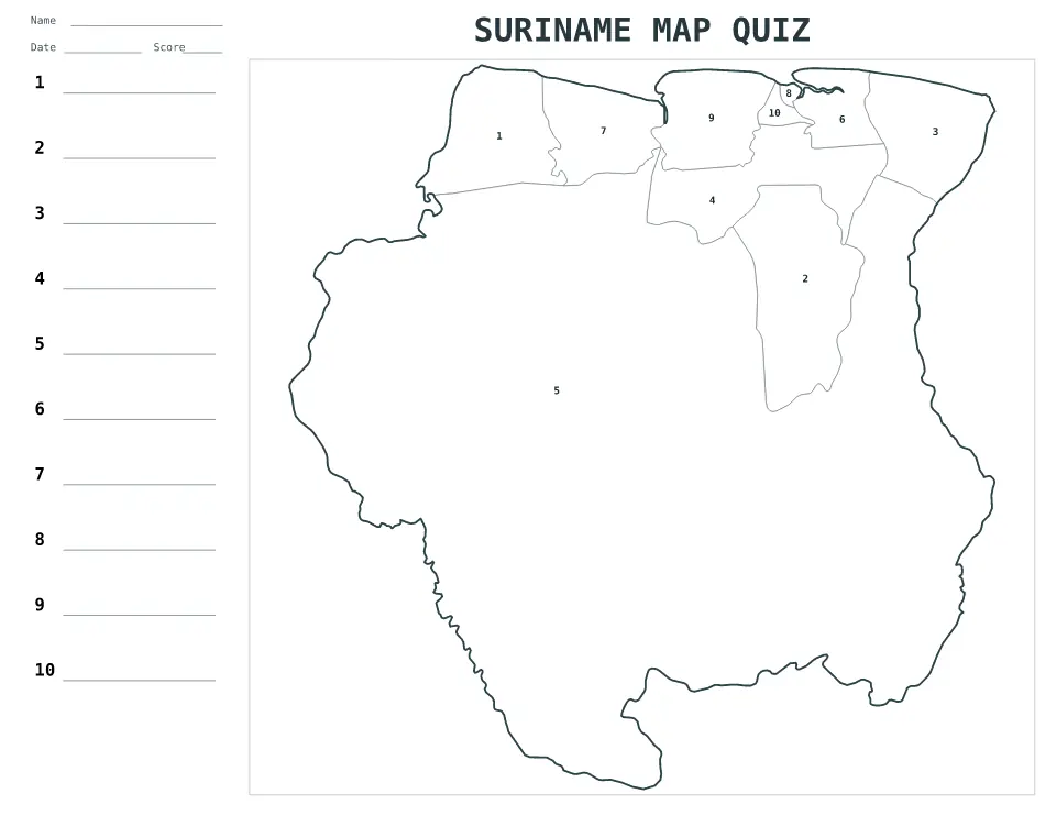 Aperçu de la carte Quiz numéroté de Suriname