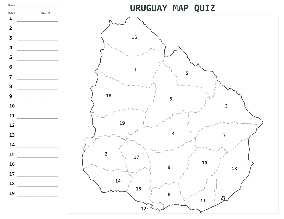 Aperçu de la carte Quiz numéroté de Uruguay