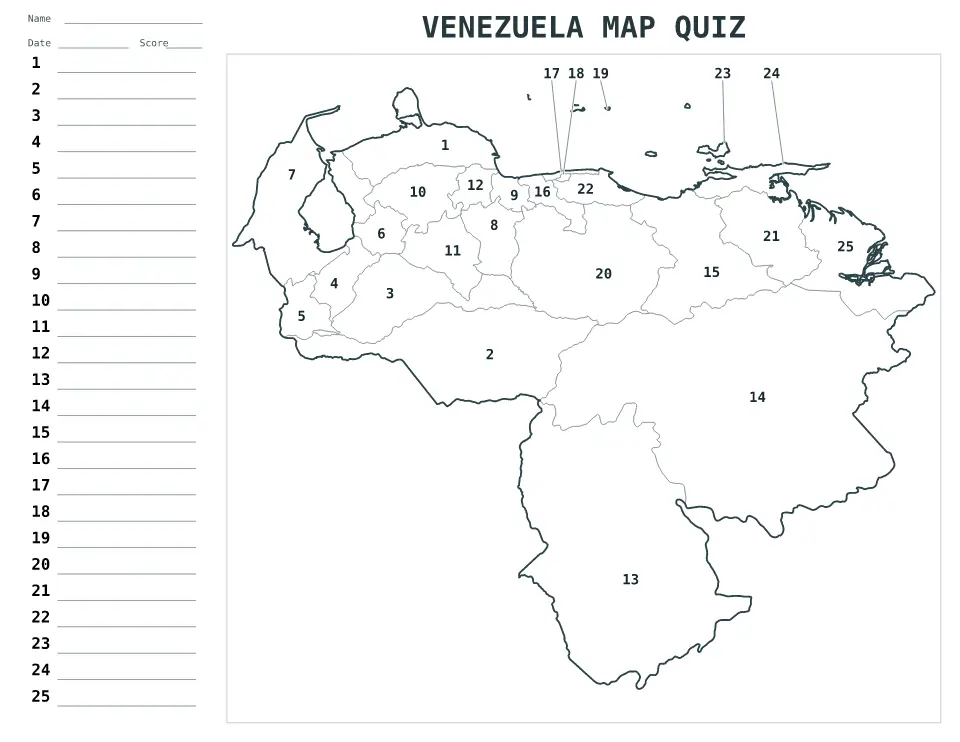 Aperçu de la carte Quiz numéroté de Venezuela