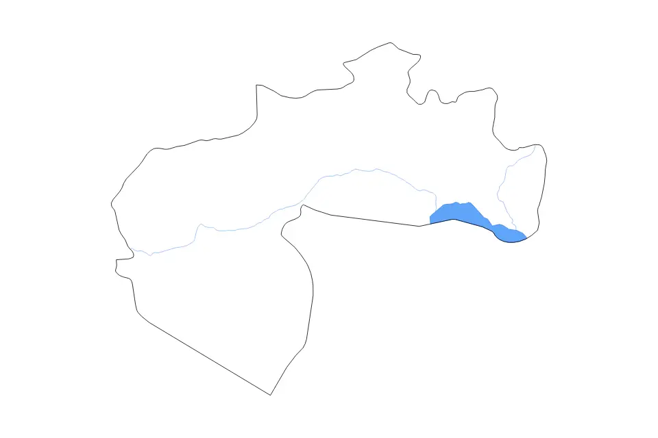 Outline map of Biskra, Algeria with subdivision borders and major lakes and rivers.