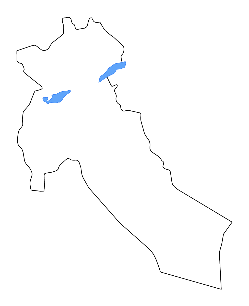 Mapa de contorno de Djelfa, Algeria con lagos y ríos.