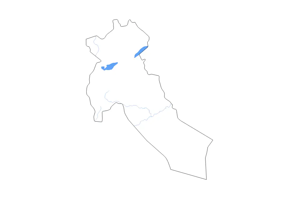 Outline map of Djelfa, Algeria with subdivision borders and major lakes and rivers.