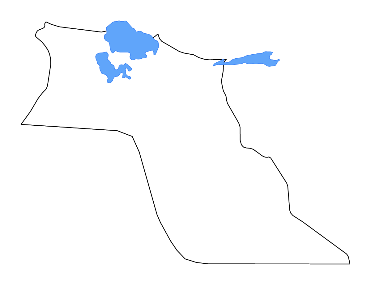 Outline map of El Oued, Algeria with lakes.