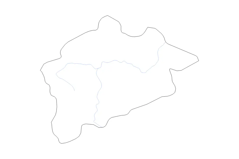 Outline map of Guelma, Algeria with subdivision borders and rivers.